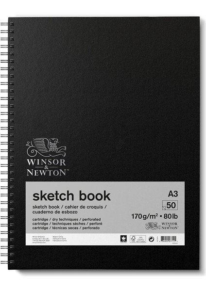 Eskiz Çizim Bloknotu Spiralli Siyah Hafif Dokulu 170GR 50 Sayfa A3 29.7X42CM