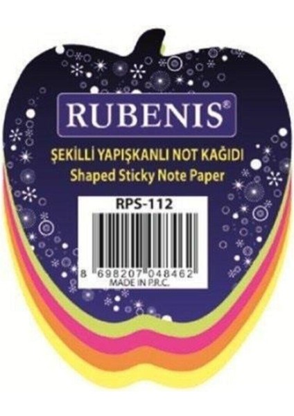 Desenli Fosforlu Yapışkanlı Not Kağıdı Elma Temalı 4 Renk RPS-112
