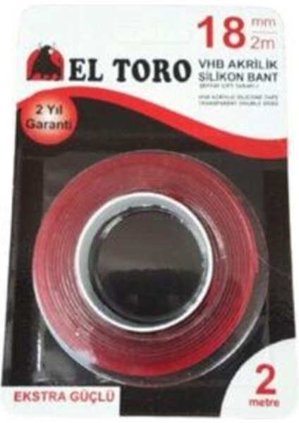 El Toro Vhb Akrilik Silikon Bant Şeffaf Çift Taraflı 18 mm x 2 M fiyatları