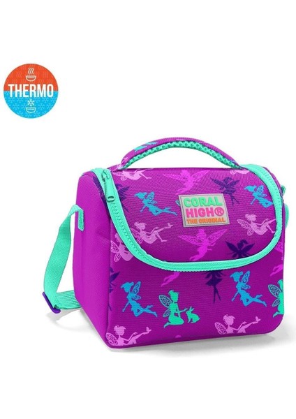 Kids Koyu Pembe Su Yeşili Peri Desenli Thermo Beslenme Çantası 11803