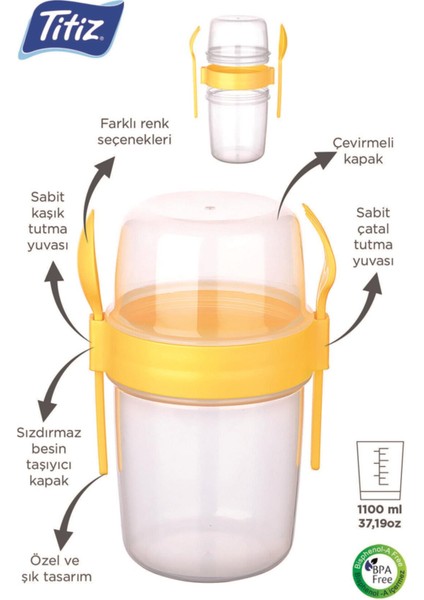 Çift Hazneli Çatal Kaşıklı Yoğurt Müsli Meyve Saklama Kabı fırsatları