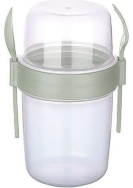 Çift Hazneli Çatal Kaşıklı Yoğurt Müsli Meyve Saklama Kabı