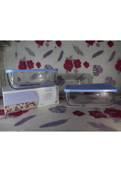 54373 2'Li Snowbox Cam Saklama Kabı 1200 Cc Mavi fiyatları