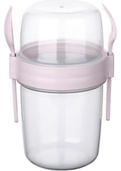 Çift Hazneli Çatal Kaşıklı Yoğurt Müsli Meyve Saklama Kabı