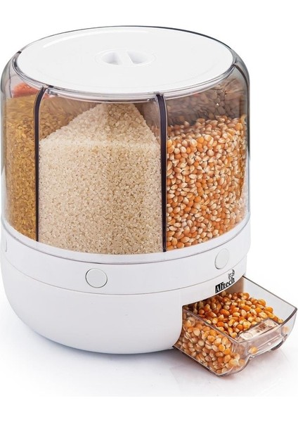 360 Derece Dönebilen 6 Gözlü Gıda Ve Bakliyat, Saklama Kabı, Organizeri 6 Kg Kapasiteli