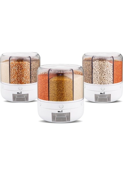 360 Derece Dönebilen 6 Gözlü Gıda Ve Bakliyat, Saklama Kabı, Organizeri 6 Kg Kapasiteli modelleri