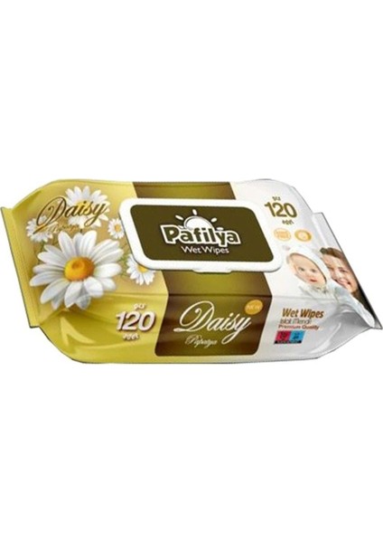 Islak Havlu Mendil 120 Yaprak Papatya Plastik Kapaklı 3 Lü Set 360 Yaprak