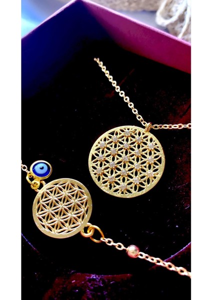 Yaşam Çiçeği Kolye Bileklik Seti Gold