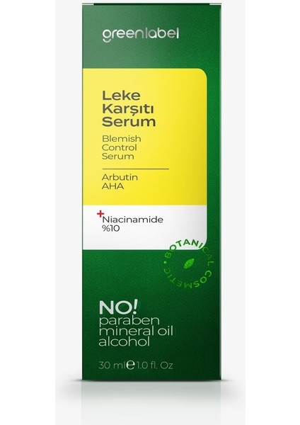 Greenlabel Leke Karşıtı Serum 30 Ml. Anti-Spot Cilt Tonu Eşitleyici Cilt Bakım Serumu
