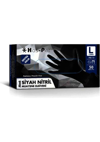 Haspet Nitril Pudrasız Siyah Kalın Eldiven Large Siyah