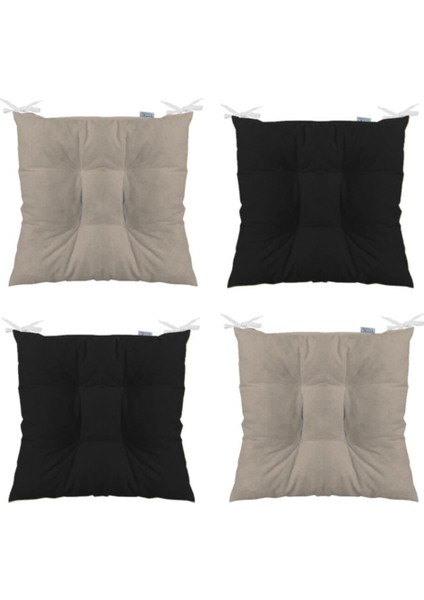 Kombin Pofidik Kare Sandalye Minderi 40 x 40 cm Siyah-Bej 4'lü