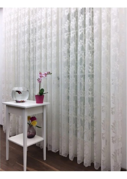 Taç Şal Desen Kullanıma Hazır 1/3 Sık Pile Tül Perde Tek Kanat - Ekru 100 x 250 cm modelleri