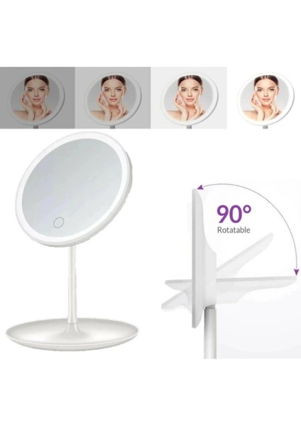 Makyaj Aynası Dokunmatik LED Işıklı USB Yuvarlak Masaüstü Makyaj Aynası, Makyaj Aynası SM-8036 indirimleri