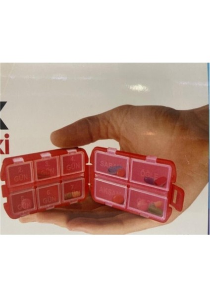 Megev Medikal Kırmızı Elma Hapkabı Ilaç Saklama Kutusu Maxi Haftalık 4 Öğün 1 Hafta Bir Arada