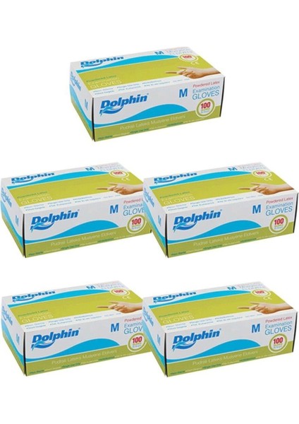 Tek Kullanımlık Lateks Beyaz Pudralı Medium Muayne Eldiveni - 5 Adet 100'LÜ Paket/koli