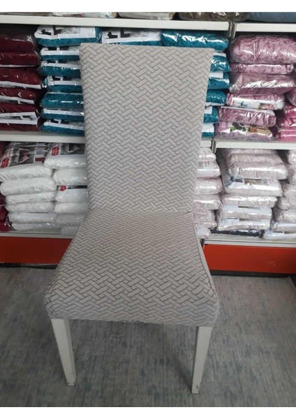 Likrali Kümaş Desenli Sandalye Örtüsü, Lastikli, Esnekli Sandalye Kılıfı 6li
