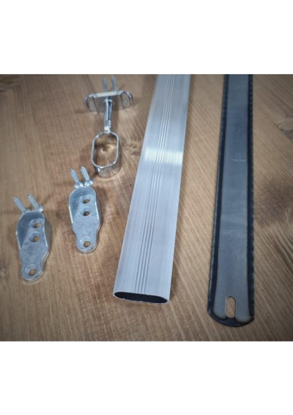 U Alüminyum 100 cm Uzunluk Dolap Aski Borusu 2 Adet Flanş Vida 1 Adet Ayaklı Orta Flanş Testere