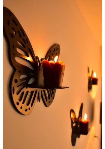Dekoratif Kelebek Duvar Rafı 3'lü Set