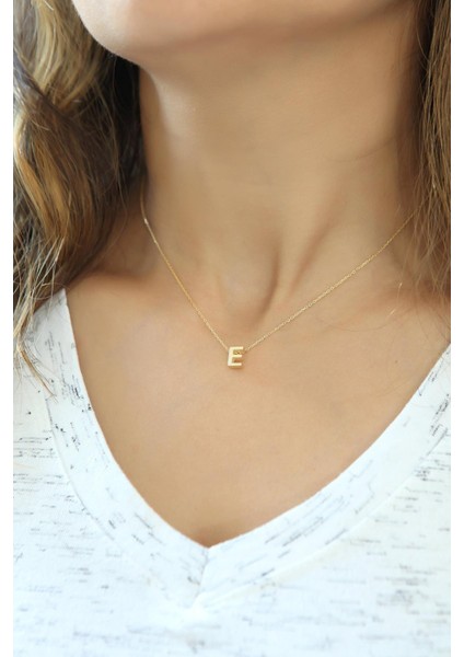 Silver Azuris 925 Ayar Gümüş Üç Boyutlu E Harfli Harfi Kolye