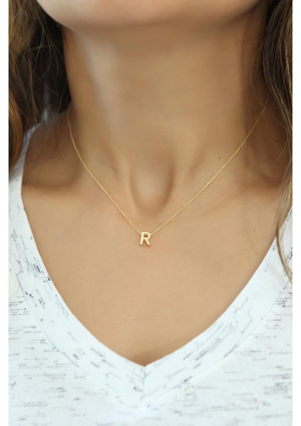 Silver Azuris 925 Ayar Gümüş Üç Boyutlu R Harfli Harfi Kolye