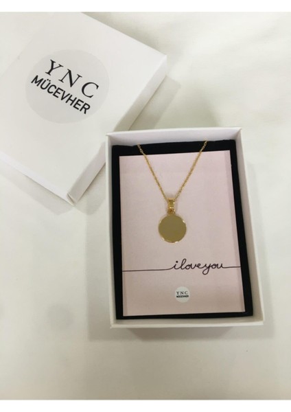 Ync Mucevher 925 Ayar Gümüş Mini Yuvarlak Plaka Kolye (Gold) fiyatları