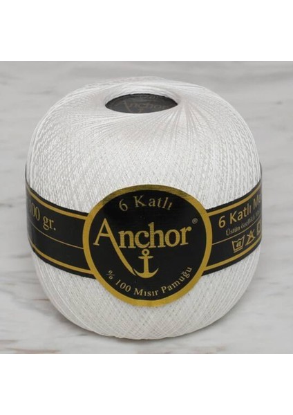 Merserize Dantel İpi 6 Katlı 100 Gram Çapa 70 No Beyaz 70