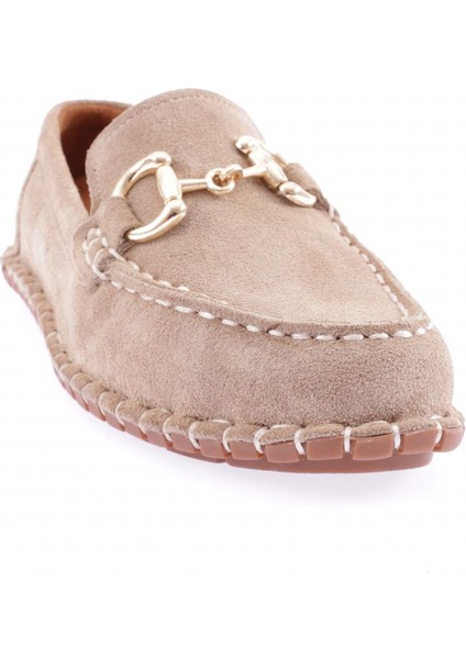 600-23Y Kadin Dikiş Detayli Metal Tokali Loafer Ayakkabi