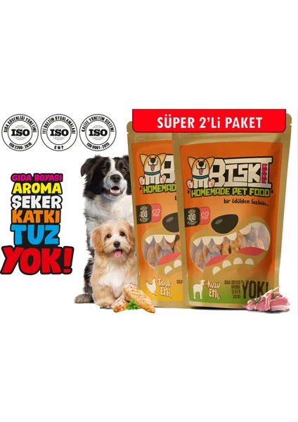 Biski Mama Biskimama Avantajlı 2'li Paket %100 Katkısız ve Doğal Gerçek Kuzu ve Tavuk Etli Kemik Bisküvisi Köpek Ödül Maması