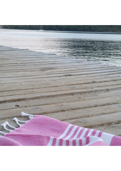 Pembe-Beyaz Çizgili Organik Pamuk Peştamal Plaj Havlusu indirimleri