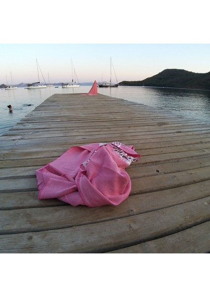 Pembe-Beyaz Çizgili Organik Pamuk Peştamal Plaj Havlusu