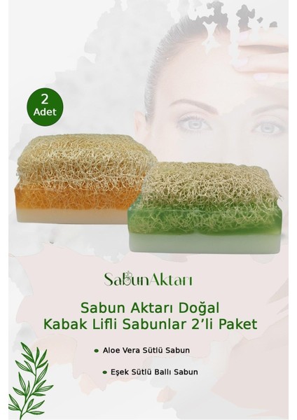 Budukkanda Sabun Aktarı Doğal Kabak Lifli Sabunlar 2'li Paket - Eşek Sütlü Aloe Veralı - Eşek Sütlü Ballı
