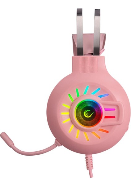RM-K44 Zengibar Pembe 7.1 Surround Rgb Işık Efekti Mikrofonlu Oyuncu Kulaklığı RM-K44 modelleri