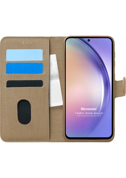 Samsung Galaxy A54 Kılıf Fabric Book Wallet Gold