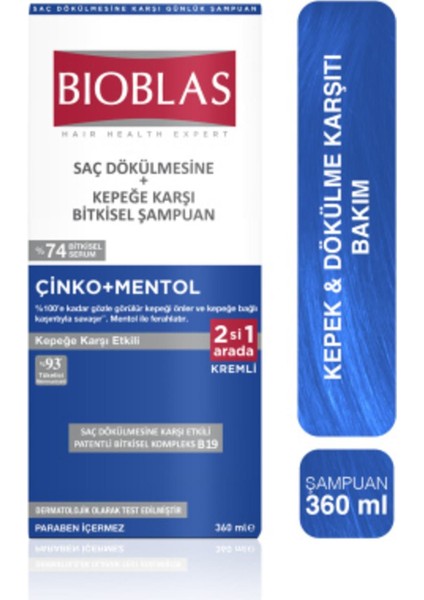 Şampuan 360ML Zinc+Menthol 2in1 Kepeğe Karşı Kremli Şampuan