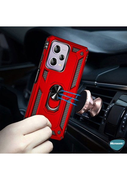 Xiaomi Poco X5 5g Kılıf Military Ring Holder Kırmızı