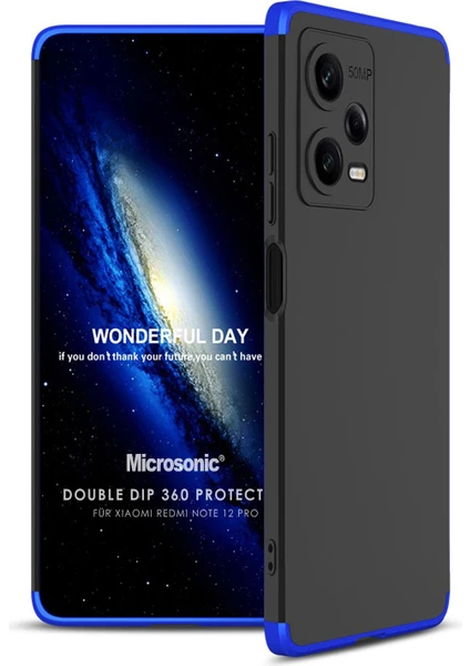 Xiaomi Redmi Note 12 Pro Kılıf Double Dip 360 Protective Siyah Mavi