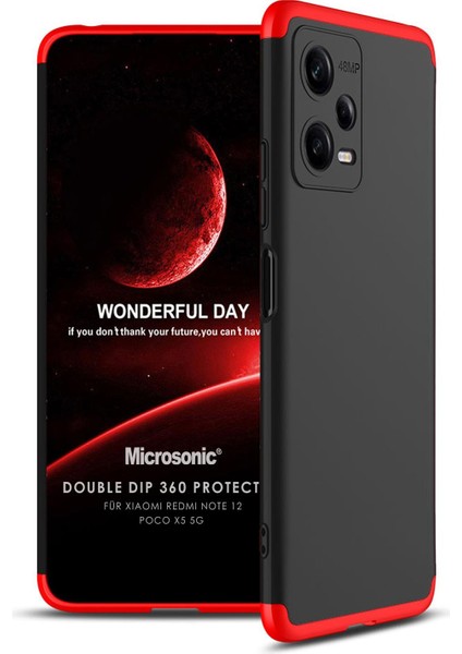 Xiaomi Poco X5 5g Kılıf Double Dip 360 Protective Siyah Kırmızı