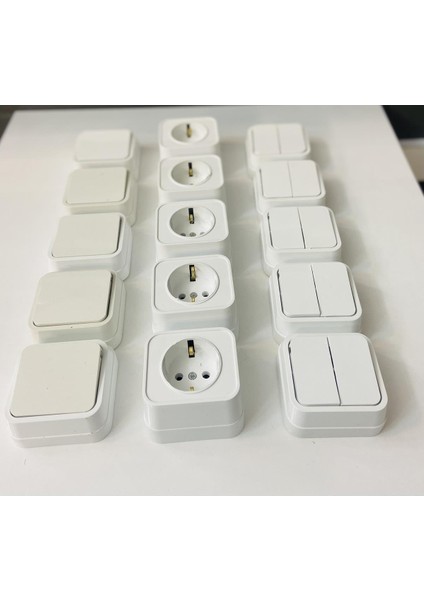 Sıva Üstü 5 Adet Priz + 5 Adet Anahtar+5 Adet Komitatör -Beyaz indirimleri