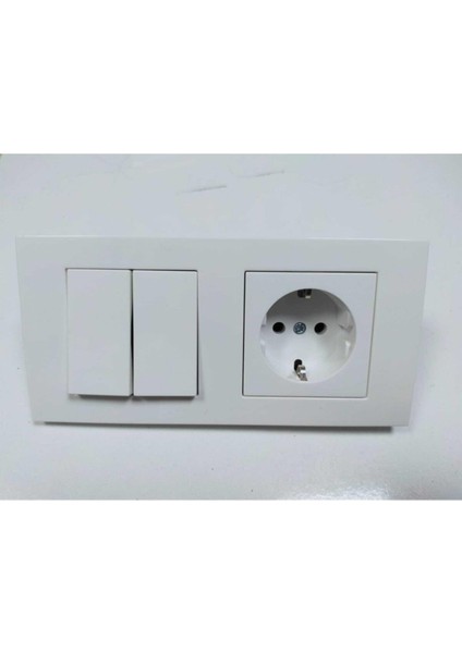 Komütatör + Topraklı Priz Mekanizma + 2li Çerçeve Ovivo