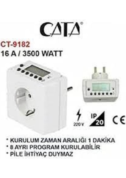 Zaman Ayarlı Dijital Saatli Priz CT-9182