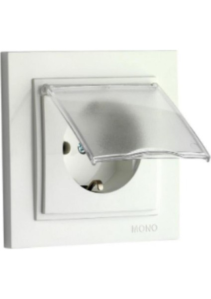 Kapaklı Topraklı Priz + Çerçeve (Beyaz Renk)