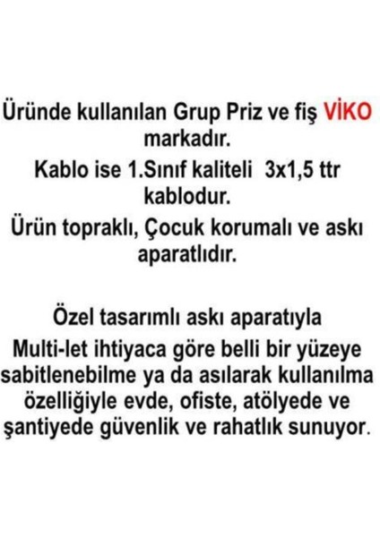 Ekonomik Siyah 6'lı Topraklı Çocuk Korumalı Grup Priz 5 Metre Kablo