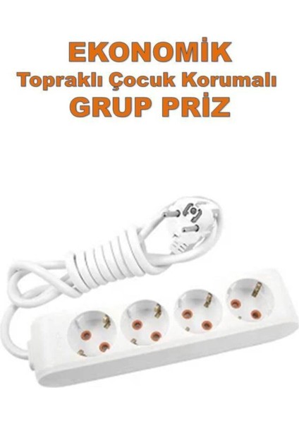 Ekonomik 4'lü Grup Priz Topraklı Çocuk Korumalı 9 Metre Kablo fiyatları