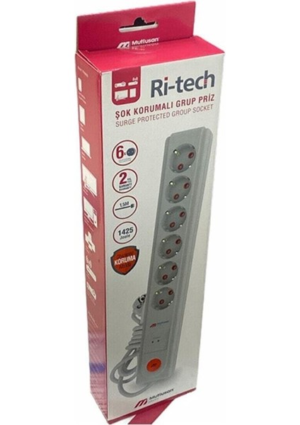 Ri-Tech Şok Korumalı 6'lı Anahtarlı Grup Priz ( 1.5 mt Kablolu ) 001 175 6700002 15