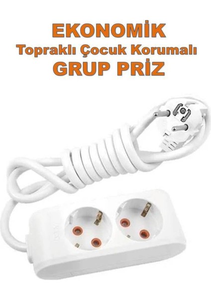 Ekonomik 2'li Grup Priz Topraklı Çocuk Korumalı 8 Metre Kablo