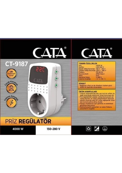 CT-9187 Akım Korumalı Priz Regülatör CT-9187