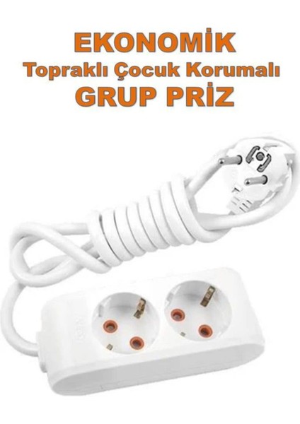 Ekonomik 2'li Grup Priz Topraklı Çocuk Korumalı 6 Metre Kablo