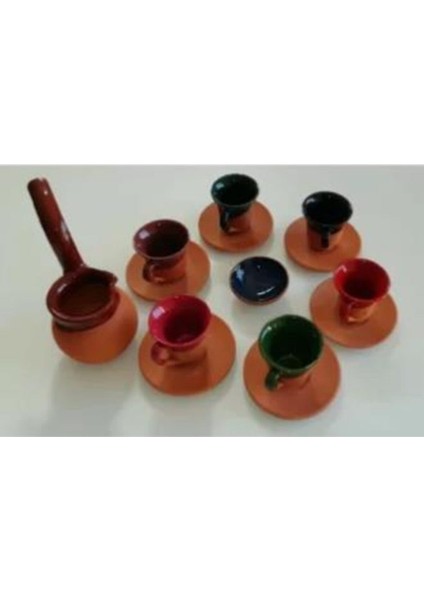 Cezveli Renkli Toprak Fincan Takımı