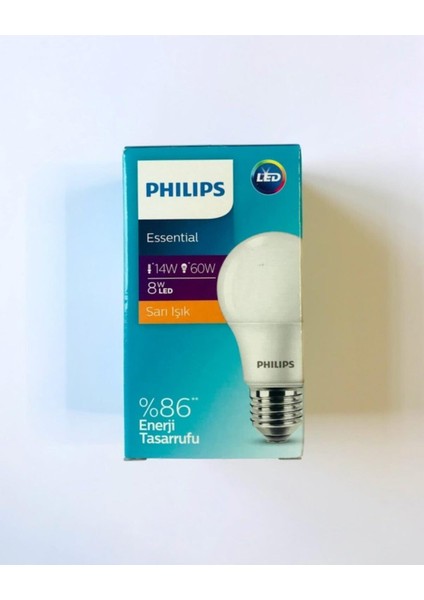 Essential 12 Adet LED Ampul 8W (60W) Sarı Işık E27 Normal Duy