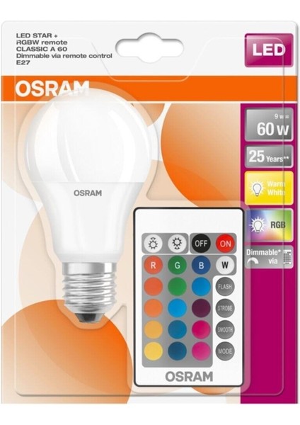 LED Uzaktan Kumandalı Renk Değiştiren 9W 806 Lm E27 Ampul